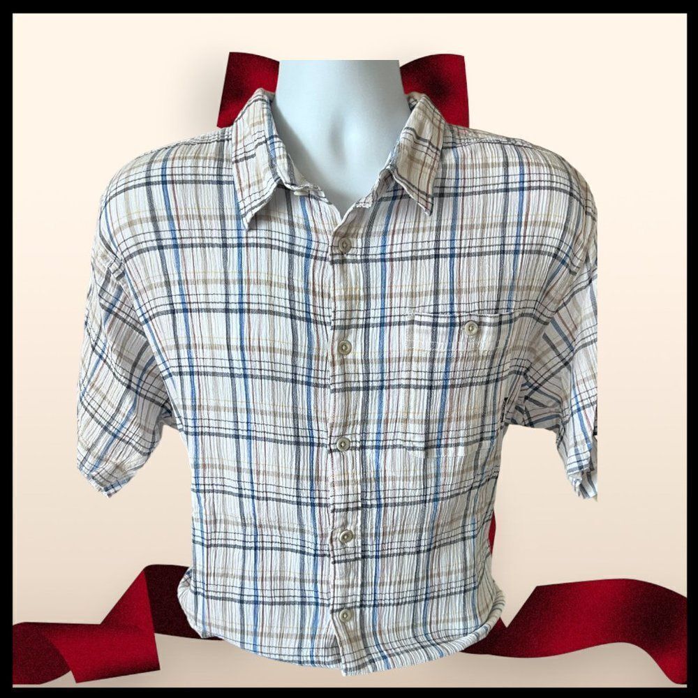 Men's Eddie Bauer Classic Fit Seersucker Short-Sleeve Shirt - Cotton- Sz. L- EUC